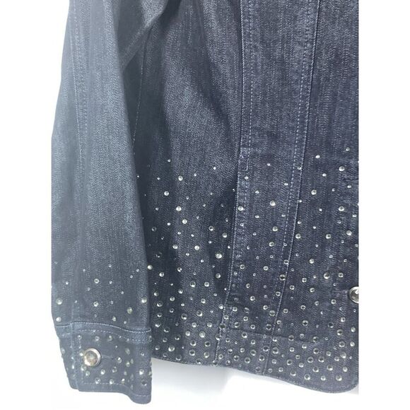 Chico’s Platinum Women's Denim Jean Rhinestone Button Up Jacket Blue Medium - Picture 5 of 8